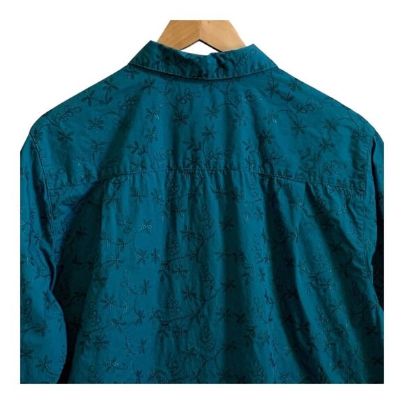 Bechamel Women Button Up Shirt Size LARGE Teal Embroidered Long Sleeve Cotton - Picture 8 of 12